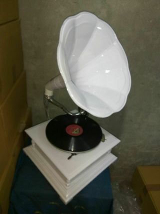 Antique Gramophone Phonograph White Color Base Horn Sound Box Needle Set