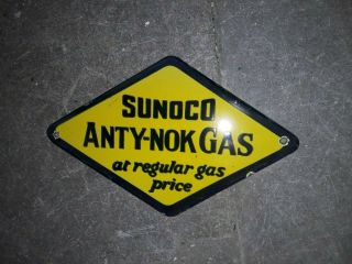 Porcelain Sunoco Anty - Nok Gas Enamel Sign Size 8 " X 5 " Inches