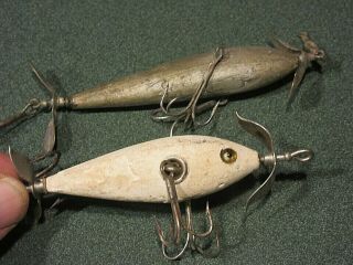 2 Vintage Wounded Minnow Lures,  Folk Art,  Hand Made,  Look,