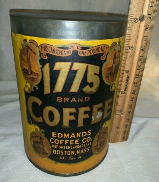 Antique 1775 Edmands Coffee Tin Vintage Boston Ma Country Store Can Old Grocery
