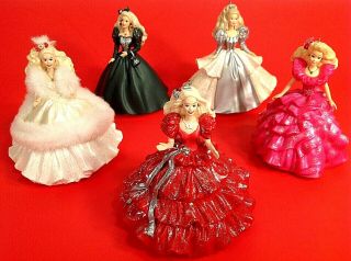 Barbie Ornaments Hallmark Holiday Keepsake Collectors Club Set Of 5 Vintage