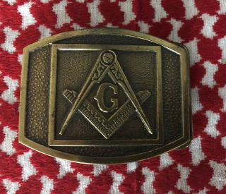 Vintage Masonic " G " Freemason Solid Brass Bergamont Brassworks Belt Buckle 1977