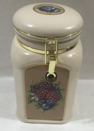 Knotts Berry Farm Foods Ceramic Cookie Jar With Tilted Top Fruit Design