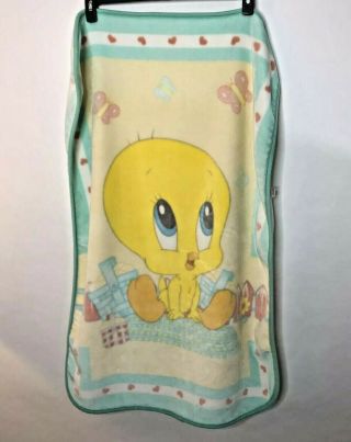 Vintage Baby Looney Tunes Blanket Plush Tweety Bird Yellow