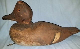 Antique Carved Wood Duck Decoy/vintage Hand Painted Red Head Water Fowl