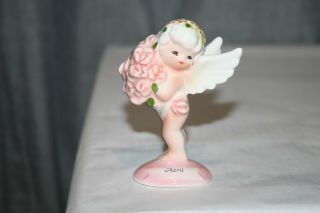 Vintage Enesco April Angel Of The Month Holding Flower Bouquet