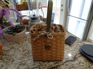 Longaberger Pumpkin Autumn Tote Basket Combo With Liner And Tie On