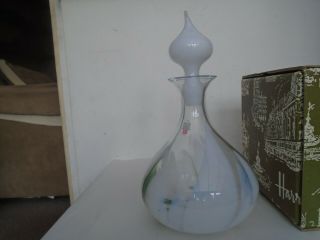 Stylish Vintage Holmegaard Art Glass Decanter With Harrods Box Clear White Green