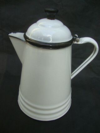 Vintage 2 Quart White Black Trim Enamel Ware Coffee Pot Primitive Farmhouse 10 "