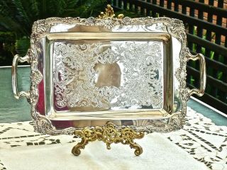 Outstanding Vintage Silver Plated Art Nouveau Style Footed 2 Handles Tray