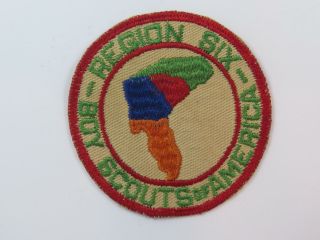Boy Scouts Of America Region Six Patch Red Cut Edge Clothback (sewn) [c - 1551]