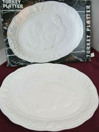 Century Tm Turkey Platter Embossed Raised Design White Oval Platter 18 X 13.  75