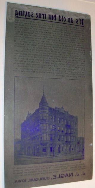 Vintage Advertising Printing Plate Paris Hotel Dubuque Iowa - J.  J.  Nagle