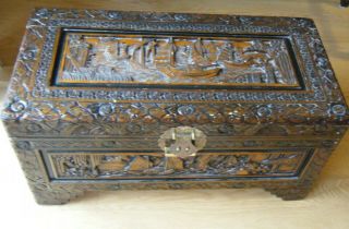 Vintage Hand Carved Chinese Camphor Wood Storage Trunk Hope Chest