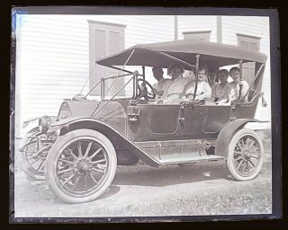Vintage Glass Negative American Touring Car Group Photo 1916