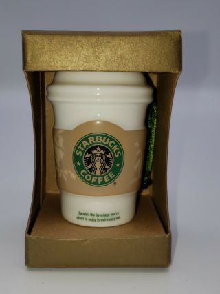 Starbucks Ornament Christmas Holiday White To Go Cup With Sleeve 2008
