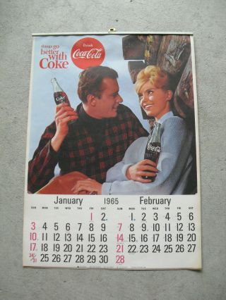 Rare Vintage 1965 Coca Cola Coke Wall Calendar 17x12 "