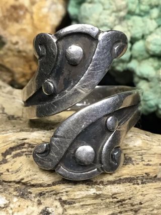 Old Pawn,  Vintage “taxco”,  Mexico Sterling Silver Signed Adjustable Ring,  5.  5g