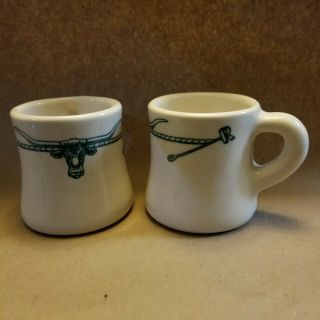 2 Vintage Sky Ranch Texas Longhorn Stoneware Mugs,  Western Dinnerware,  Texas.