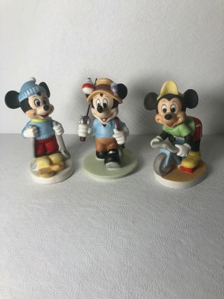 Vintage Walt Disney Porcelain Skiing Biking And Fishing Mickey Mouse Figurine 3