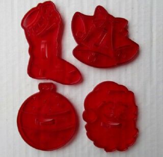 Hrm Cookie Cutters Stocking Bells Ball Ornament Santa Claus Red Plastic