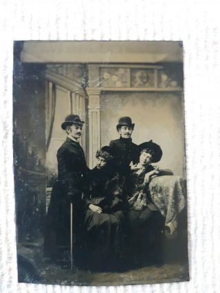 Lesbian Couples.  2 Women Dressed As Men With Female Partners 6th Plate Tintype.