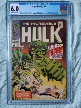 The Incredible Hulk 102,  Cgc 6.  0,  1968,  1st Hulk Issue After Tales To Astonish