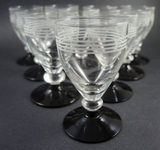 10 Art Deco Vintage Black Base Danish Holmegaard Horsholm Schnapps Glasses