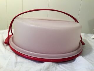 Vintage Tupperware Red 10” Pie/cake Carrier With Handle 719