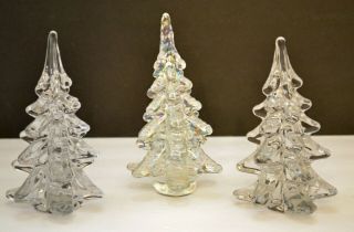 3 Enesco Crystal Clear Christmas Tree All With Labels 6 - 1/2 " And 6 "