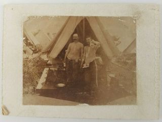 Small Vintage Cabinet Card 2 Men Outside A Tent Pants Undone Soldiers Gay Int
