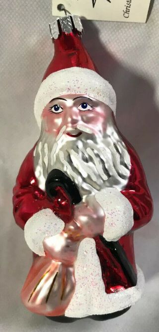Christopher Radko Christmas Ornament - Small 5” Santa W/toy Bag & Cane - W/tag