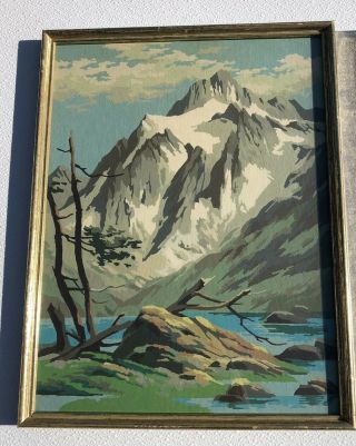 VTG COMPLETE PAINT by NUMBER Winter Mountain Scene Framed Picture 13”x17” Art 2