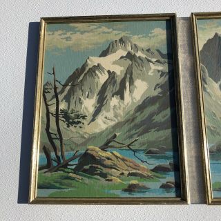 VTG COMPLETE PAINT by NUMBER Winter Mountain Scene Framed Picture 13”x17” Art 3