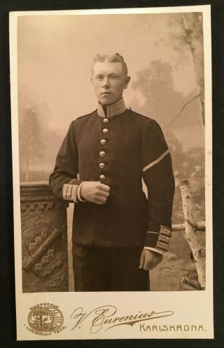 Vintage Cdv Photo Military Portrait Handsome Swedish Soldier In Karlskrona 3831