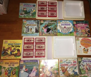 Disney Take A Tape Along 12 Cassettes & 12 Read Along Books With 2 Cases