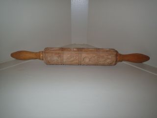 15 " Springerle Rolling Pin With Carved Bird And Designs