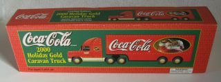 Vintage Coca - Cola Coke 2000 Holiday Gold Tractor Trailer Caravan Semi Truck Toy