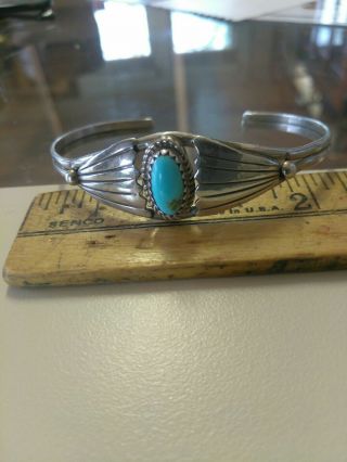 Vintage Navajo Turquoise Stone Sterling Silver Cuff Bracelet
