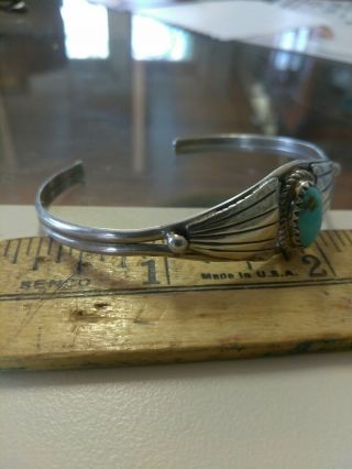 Vintage Navajo Turquoise Stone Sterling Silver Cuff Bracelet 3