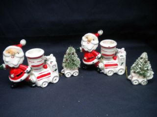 2 1959 Vintage Holt Howard Christmas Candle Holder Santa Train & Tree