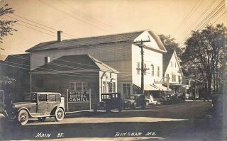 Bingham Me Hotel Cahill Main Street Old Cars Storefront Real Photo Postcard