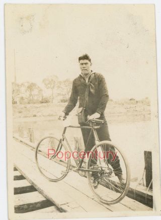 China 1934 Photograph Shantung Shandong Tientsi Us Navy Sailor Bicycle Tianjin