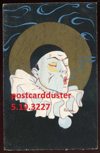 3227 - Signed Benoudri? 1920s Art Deco Pierrot.  Mime Clown