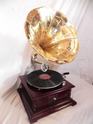 Hmv Gramaphone Gramophone Phonograph Brass Horn Vintage Look