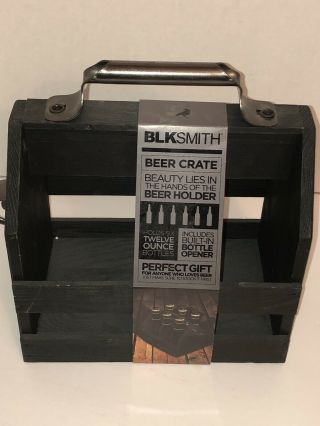 Blksmith Wooden Beer Crate Carry Tote 8 1/2” X 5 1/2” X 10”