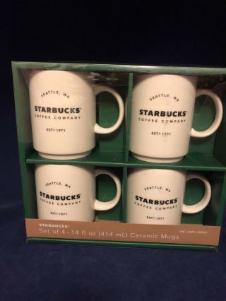 Starbucks Coffee Company 14 Oz Ceramic Mugs Gift Set - 4 Pack Nib