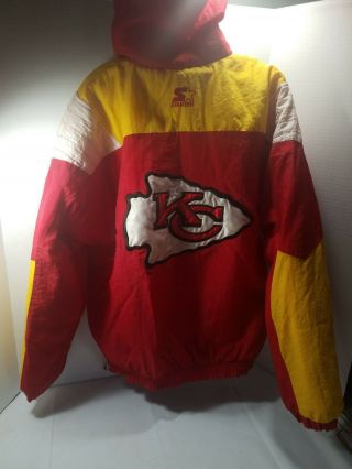Vtg Nfl Kansas City Chiefs Starter Jacket Kc Pullover Coat Half Zip Med