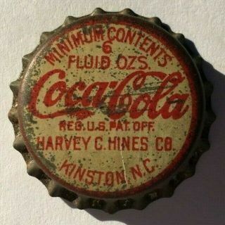 Coca - Cola Soda Bottle Cap; Harvey C.  Hines Co.  ; Kingston,  Nc; Cork
