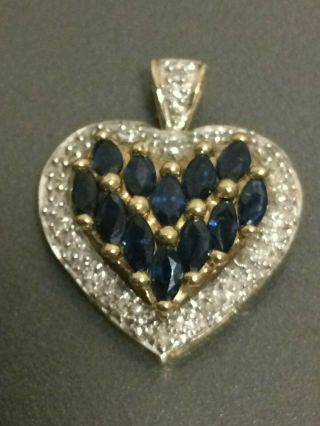 Vintage 9ct 9K Solid Gold Sapphire & Diamond Heart Shape Pendant 3